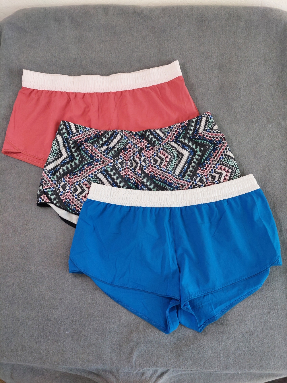 Endless Sun Running Shorts Bundle Set of 3 XL Bold Cobalt Coral Boho Geometric